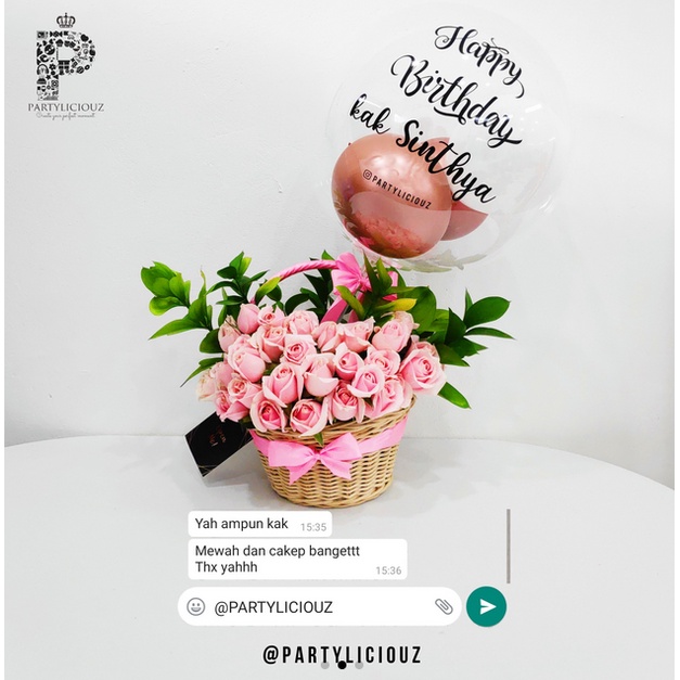 FRESH ROSE BALLOON BASKET - BUKET BALON / HOT AIR BALLOON BOUQUET GIFT KADO ULANGTAHUN WISUDA