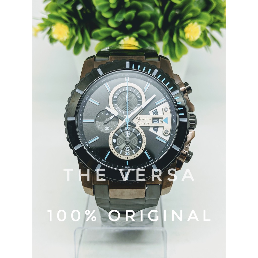 Alexandre Christie AC 6455 Jam Pria Rantai Black Brown Case Jarum Biru