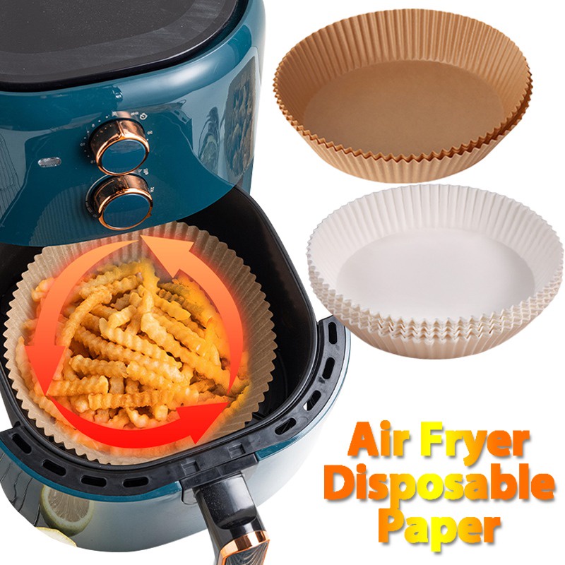 25 / 30 / 50 / 100Pcs Kertas Alas Baking Air Fryer Sekali Pakai Bentuk Bulat Anti Lengket