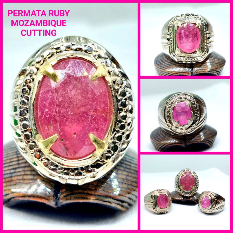 Cincin batu permata ruby mozambique cutting