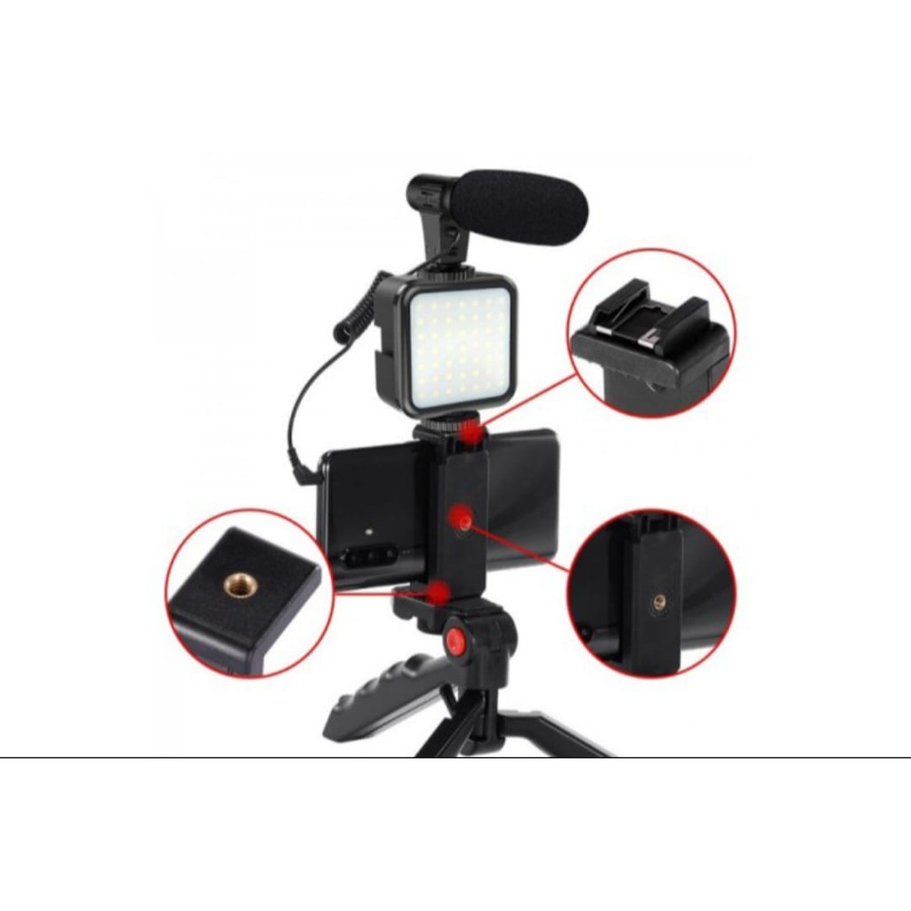 Lampu Vlog Set Mamen Vlogging Kit Tripod Microphone Ponsel Camera High Quality