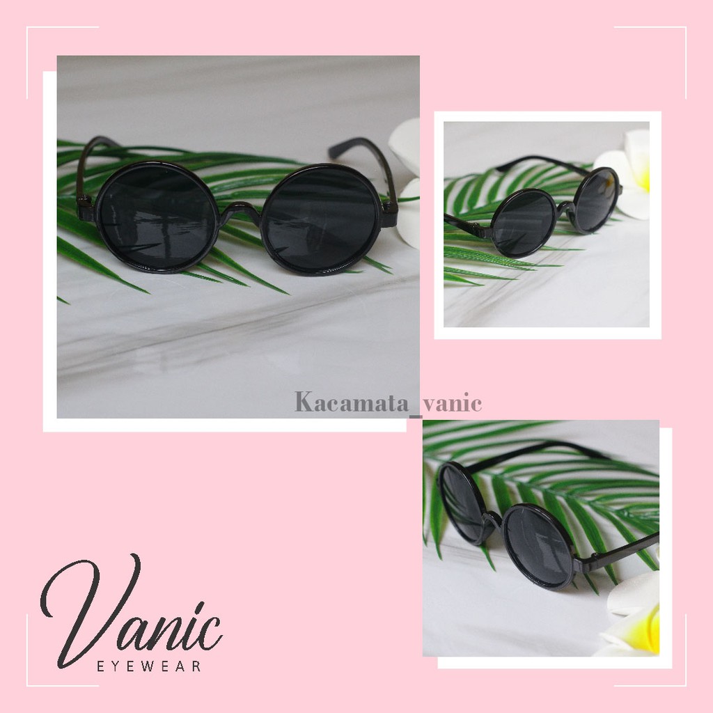 Kacamata Anak Bulat Jhon Lenon-Hitam Lensa Hitam