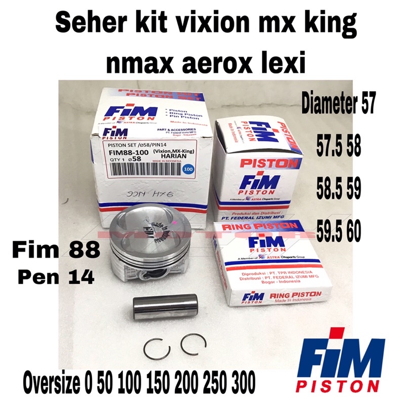 seher kit piston kit seher vixion mx king nmax n max aerox lexi fim 88 pen 14 oversize 0 50 100 150 