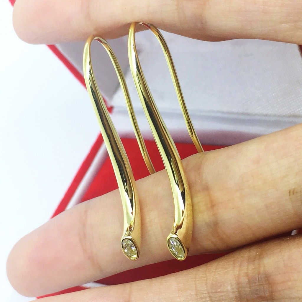 Anting Kaku Lapis Emas Kuning Model Panjang Unik Batu Putih - BE132G