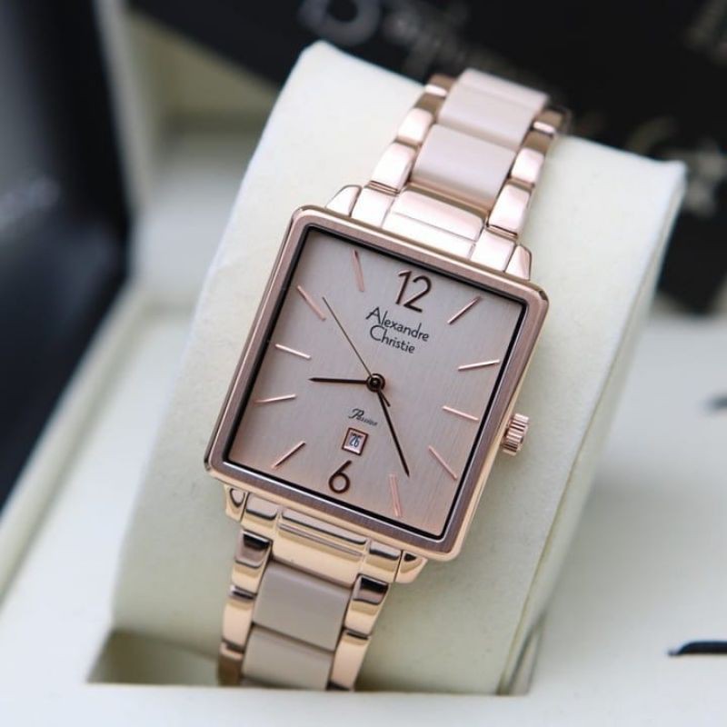 Jam Tangan Alexander Christie Wanita White Rosegold ac2917 Original