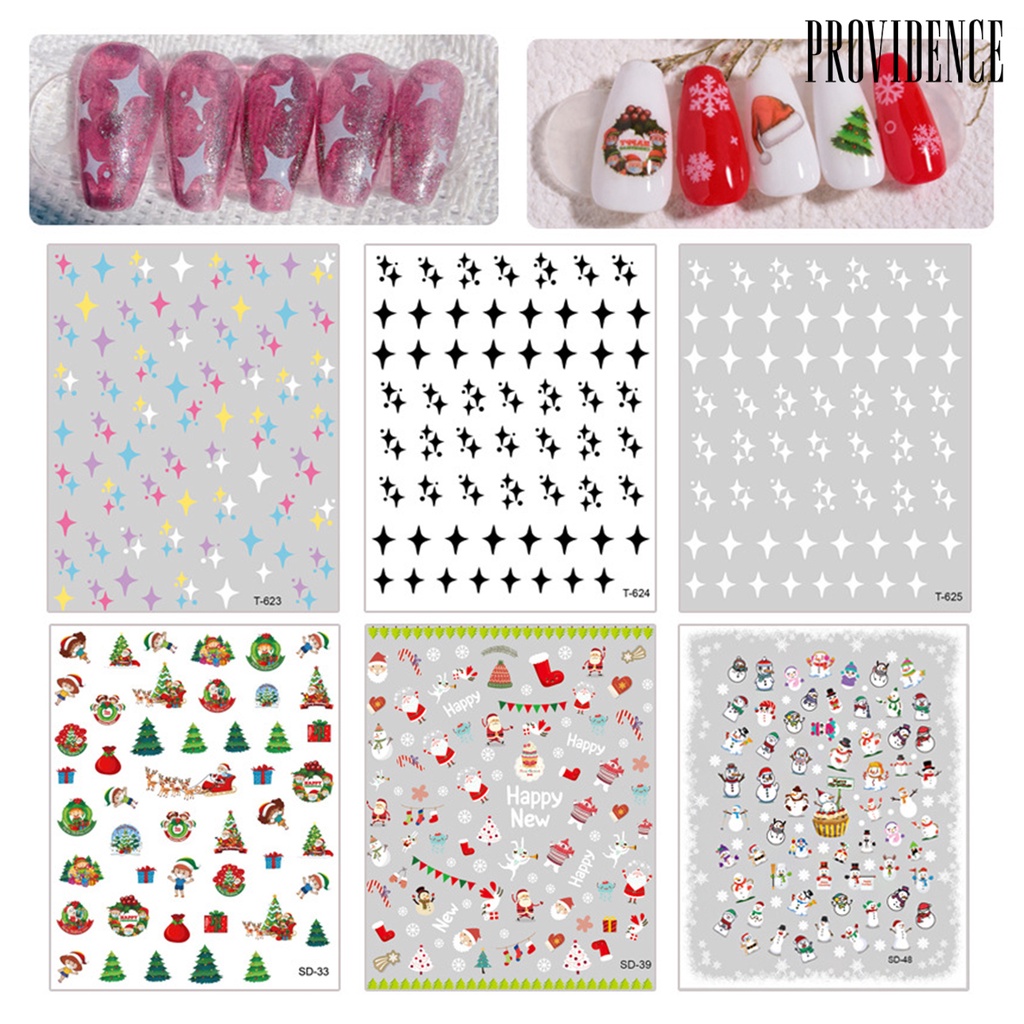 Providence 6pcs / Set Stiker Kuku Motif Bunga Natal Untuk Nail Art / Manicure Pemula