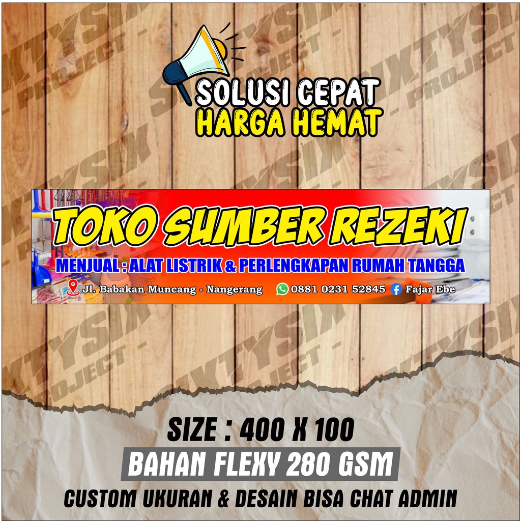 SPANDUK/BANNER/BACKDROP TOKO LISTRIK 400 x 100 MURAH 1 HARI JADI
