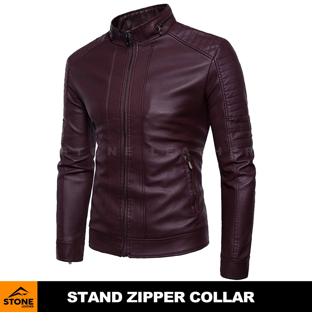 JAKET KULIT PRIA ORIGINAL SLIM FIT / JAKET KULIT PRIA TERBARU / JAKET KULIT SINTETIS