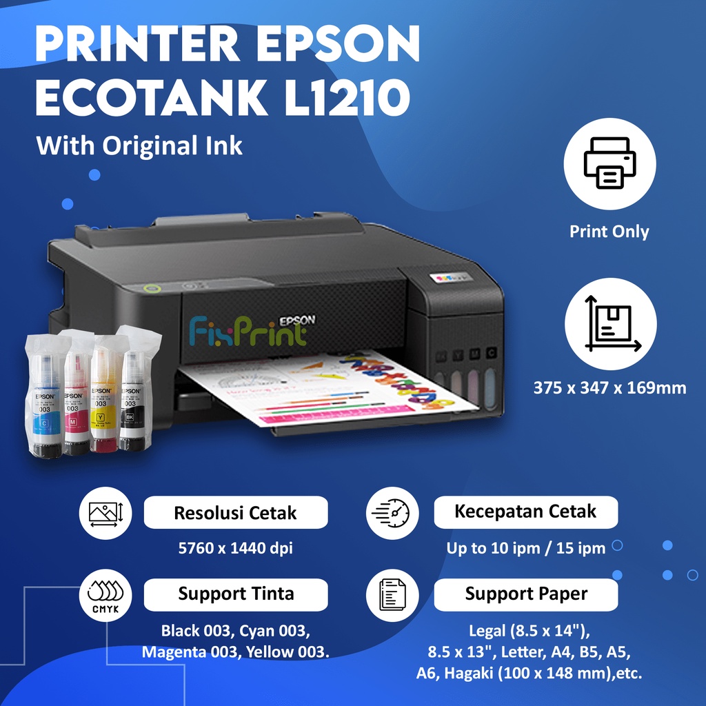 Printer Epsn L1210 Pengganti L1110 Print Only Black Tinta 003 C13T00V