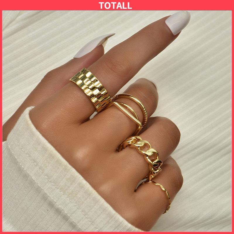 COD 4pcs / Set Cincin Jari Telunjuk Bentuk Geometris Gaya Retro Untuk Wanita-Totall