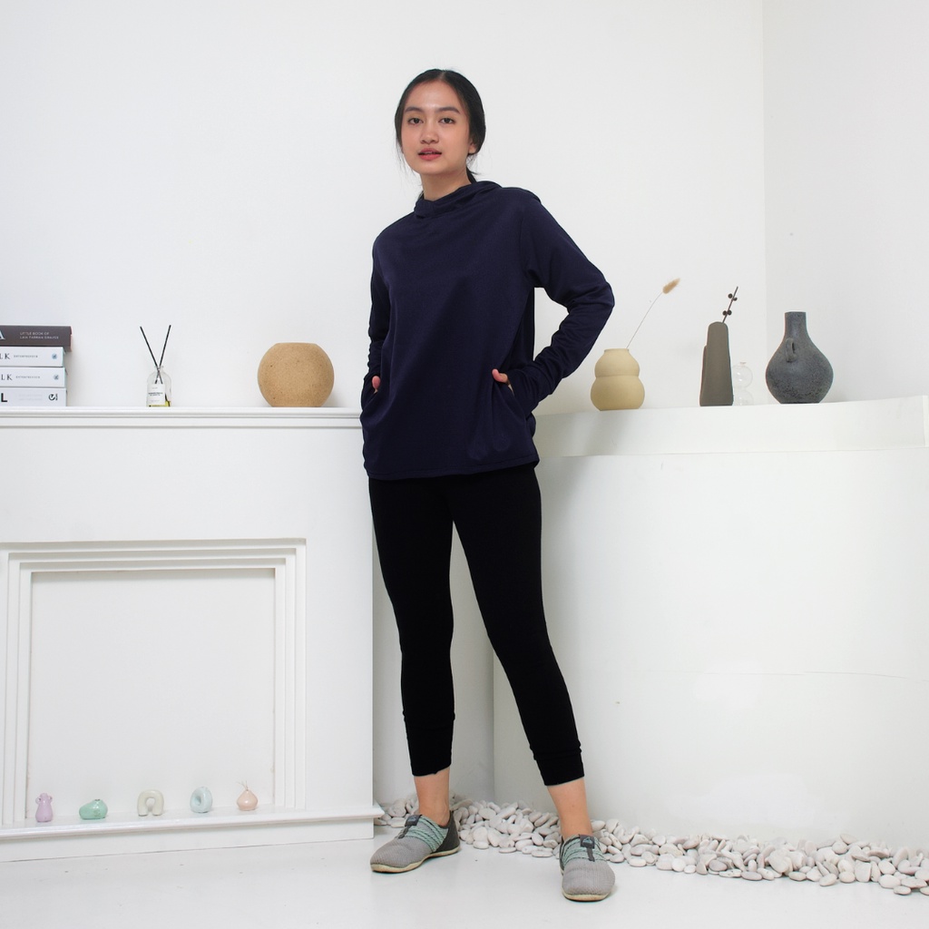IE.DEMODE Hoodie Wanita Polos Outer Sport Breath Technology Navy-6