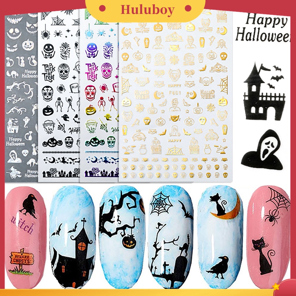 Huluboy Huluboy♡ 1 Lembar Stiker Kuku Motif Halloween Untuk Nail Art