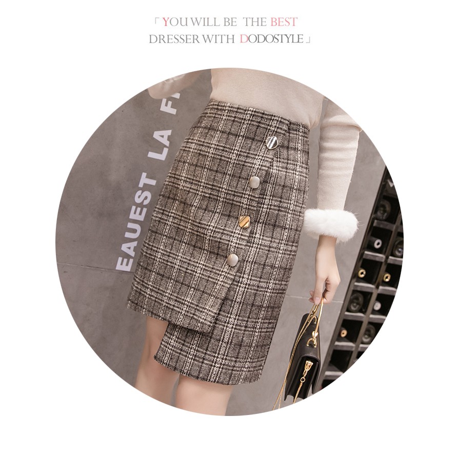 KARAKOREA 8808-2 Tzuyu Tweed Midi Skirt/Rok Midi/Rok kerja/Rok Korea Skirt