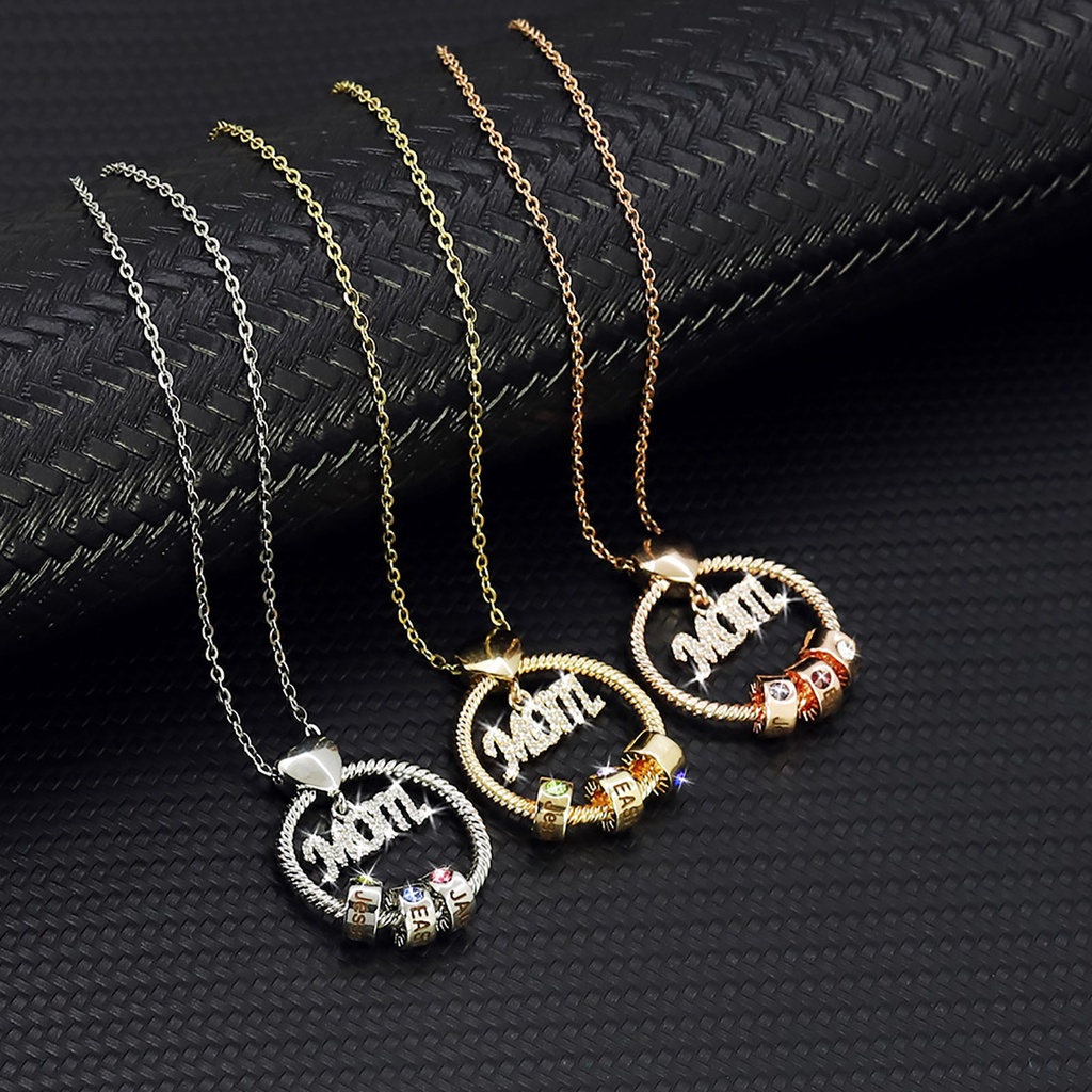 Hu Hu Hu Hu Hu Alat Bantu Pasang Kacamata♡ Kalung Rantai Dengan Liontin Bulat Motif Tulisan Mom Untuk Wanita