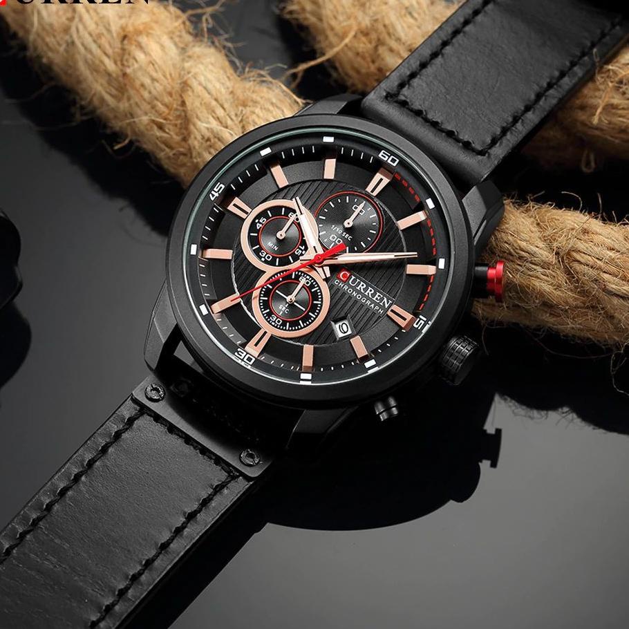 Terbaru.. CURREN 8291 Jam Tangan Pria Analog Tali Kulit Chronograph Aktif CURRENOS