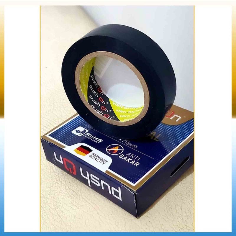 Isolasi Listrik PUSH ON Isolasi Kabel Anti Bakar 3/4 x 20 Yard / Lakban Hitam Vynil Electrical Tape solasi smart