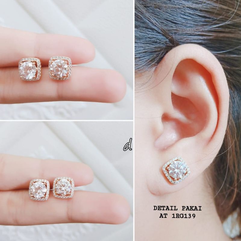 Anting Tusuk Titanium Anti Karat Permata  Model Mirip Perhiasan Asli