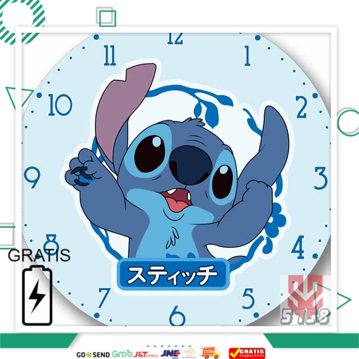 JAM DINDING KAYU KARAKTER STICH LUCU UNIK KAYU