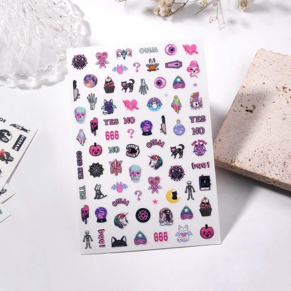 AUGUSTINA Agustina Halloween Stiker Kuku Kucing Fashion Spider Skeleton Bears Nail Art Dekorasi