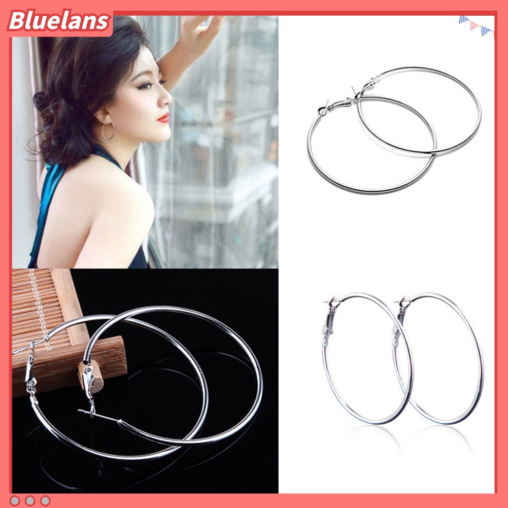 Bluelans 1 Pasang Anting Hoop Bentuk Lingkaran Besar Untuk Wanita