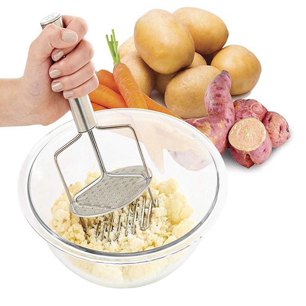 [Elegan] Potato Masher Garlic Sayur Masak Stainless Steel Heavy Duty Manual Press Crusher