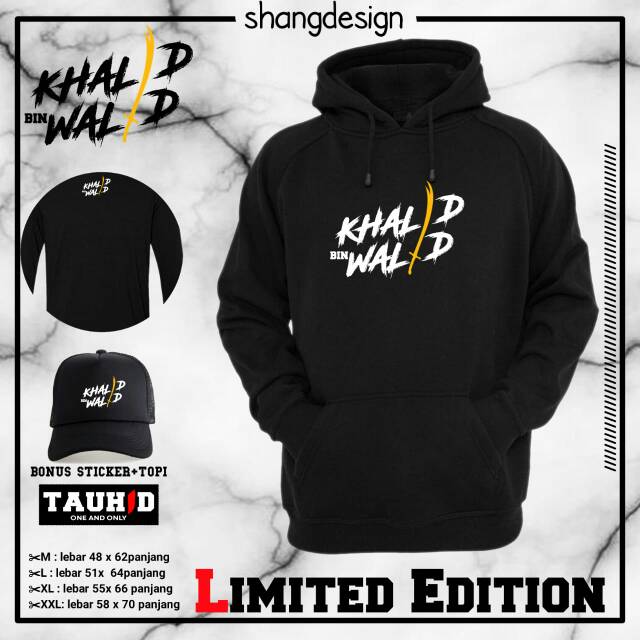 Hoodie islam khalid bin walid bonus topi&sticker