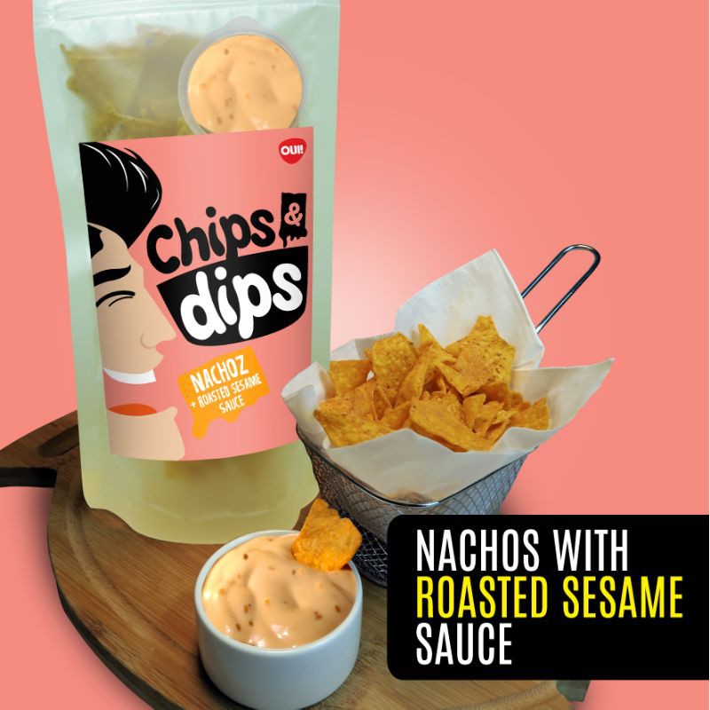 

Chips & Dips - Keripik Nachos / Tortilla dg Saus Roasted Sesame yg enak & unik
