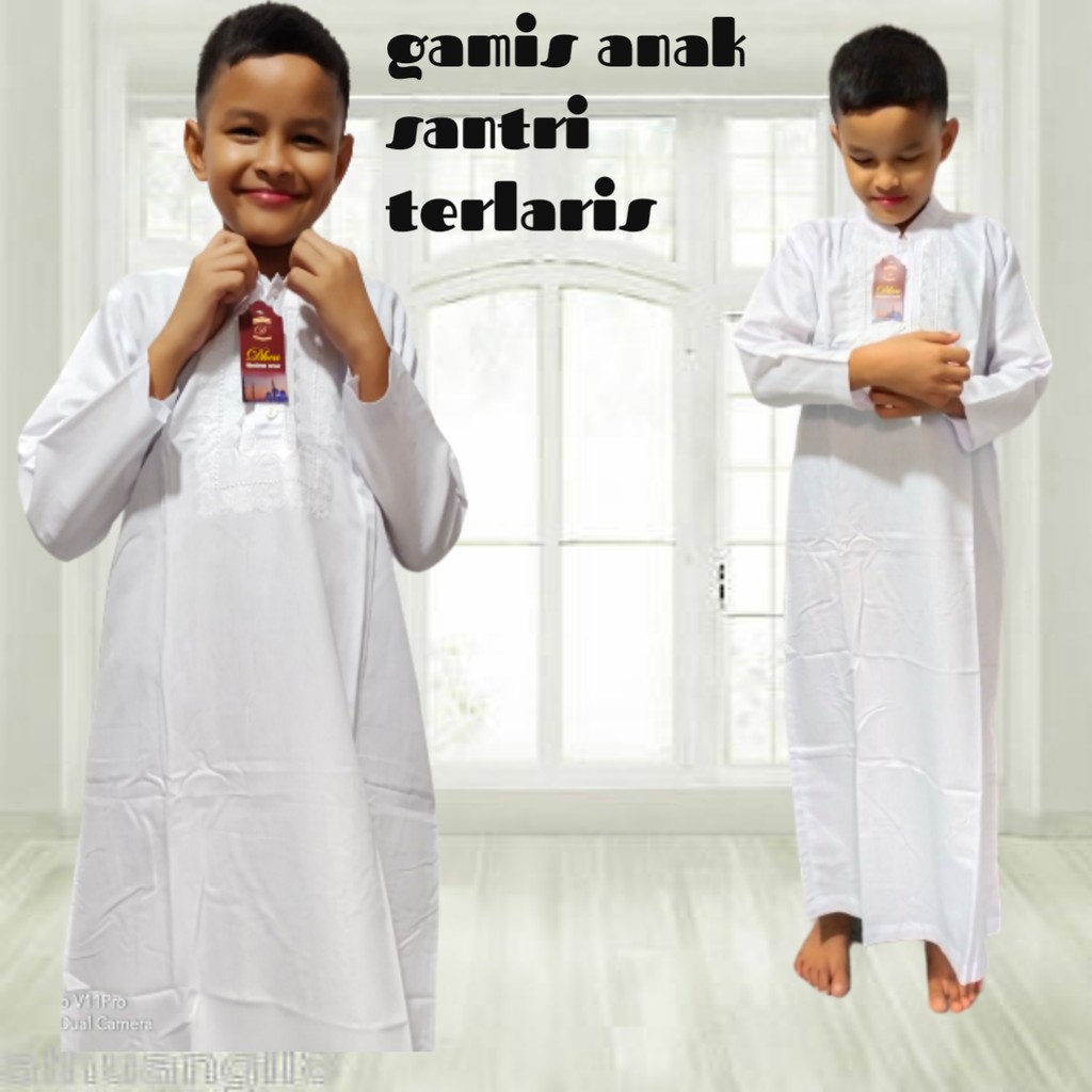 gamis putih anak size 5-15 tahun bahan katun motif bordir