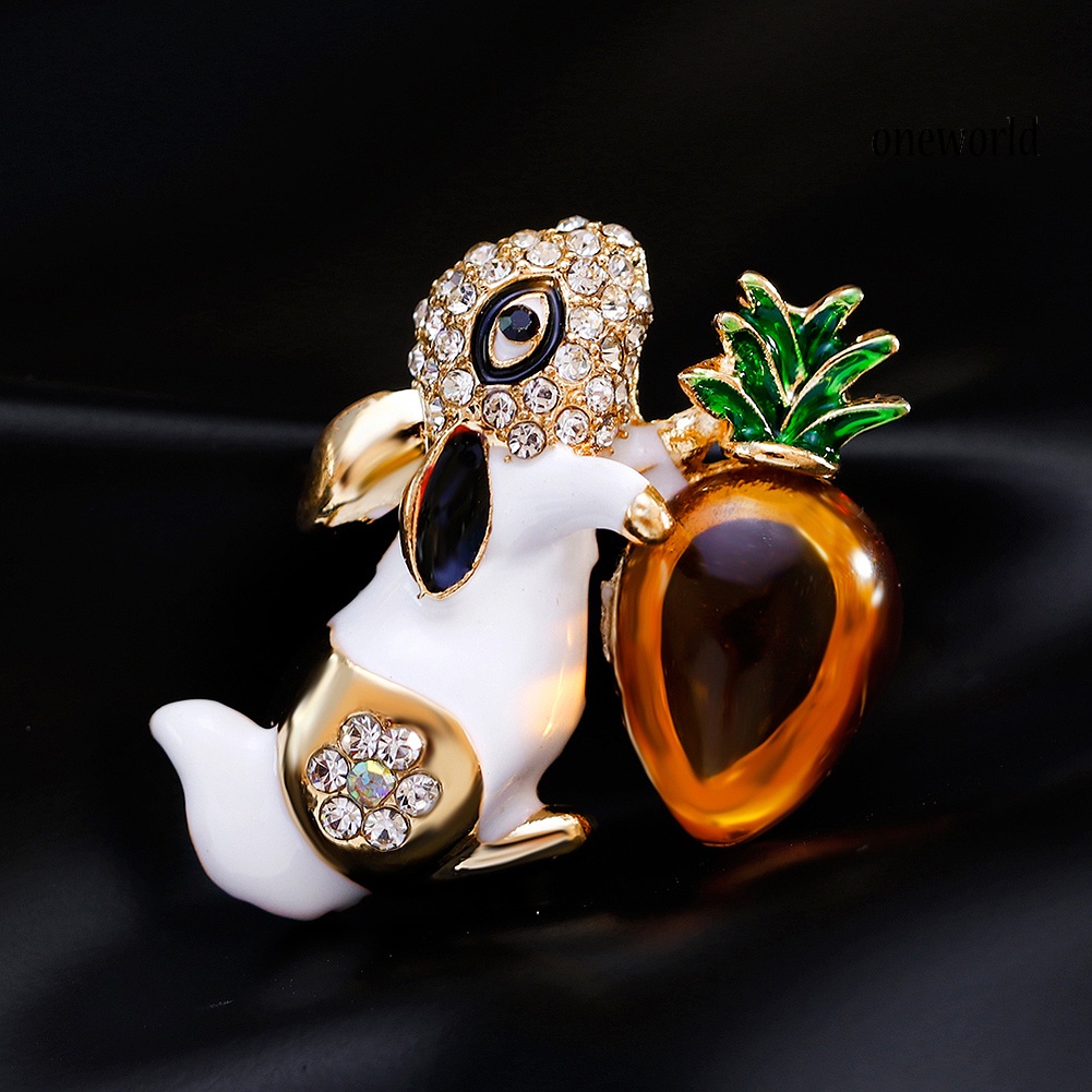 OW@ Cartoon Rabbit Carrot Rhinestone Women Brooch Pin Dress Scarf Clothes Decor