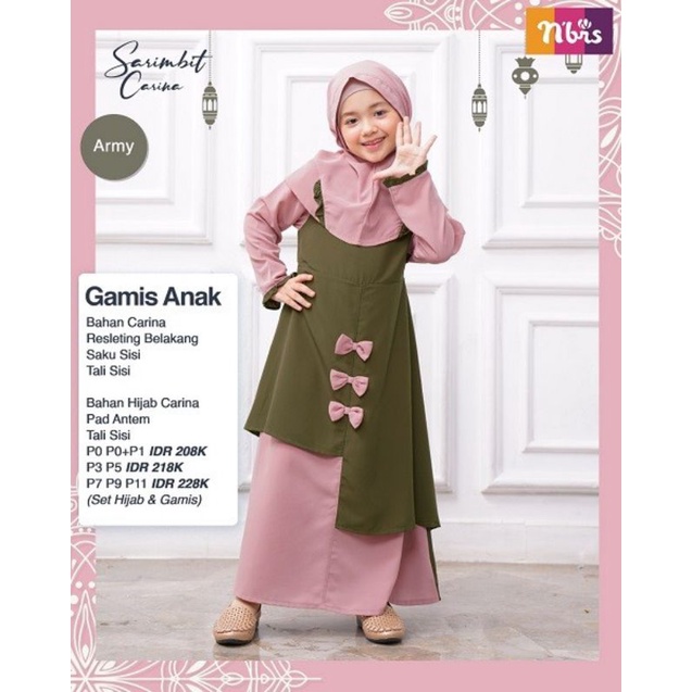 Fashion Sarimbit Nibras Gamis Anak Perempuan Carina Army Dan Burgundy Terbaru