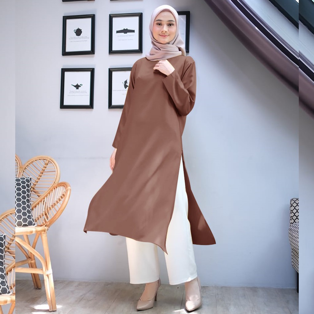 Femes Atasan Tunik Belah Polos / Long Tunik Wanita-1