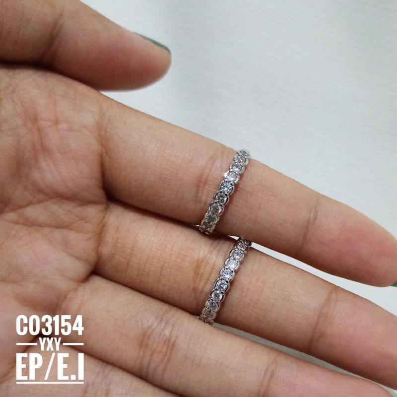 Cincin Yaxiya Mata Zircon baris Tipis Silver (size 5-8) C03154