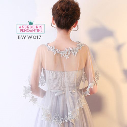 [READY STOCK] BOLERO PENGANTIN WANITA CARDIGAN PESTA WEDDING LACE SILVER BWW017