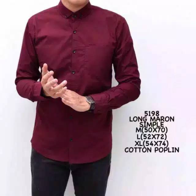 Kemeja Pria Polos Tangan Panjang Pakaian Pria Keren Cowok Slimfit Warna Navy Merah Maroon Gratis Ong