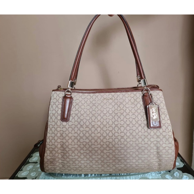 PRELOVED TAS ASLI COACH NEW YORK - CANVAS SHOULDER BAG IN SIGNATURE BROWN