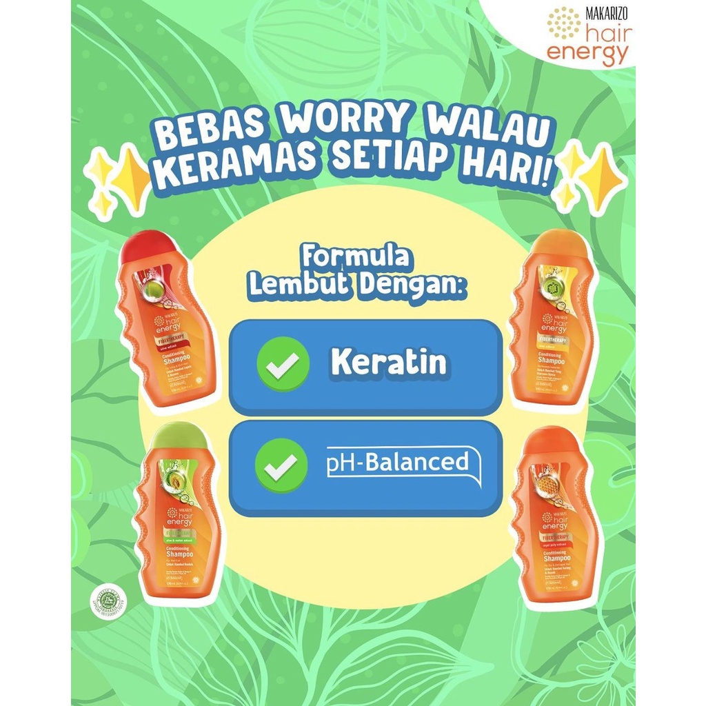 Shampoo Makarizo Hair Energy Texture Experience 330ml &amp; 170ml RAMBUT KETOMBE LEPEK KUSAM KERING BERCABANG Conditioning Sampo Aloe &amp; Melon Shampo Kondisioner ORIGINAL BPOM