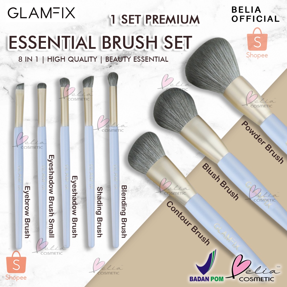 ❤ BELIA ❤ GLAMFIX Essential Brush Make Up Set 8 Pcs PREMIUM | SET Brush Premium | Brush Make Up