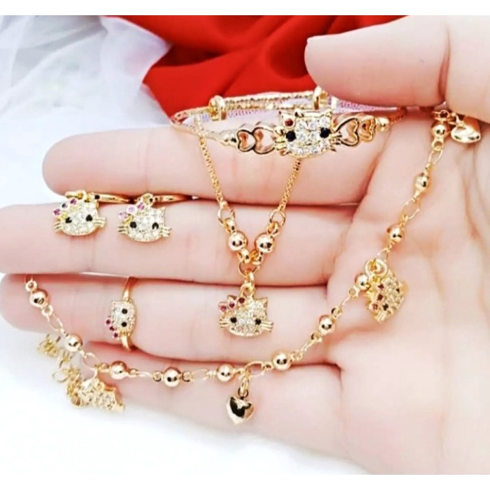 Set perhiasan anak A2 perhiasan 1 set komplit kalung gelang cincin anting