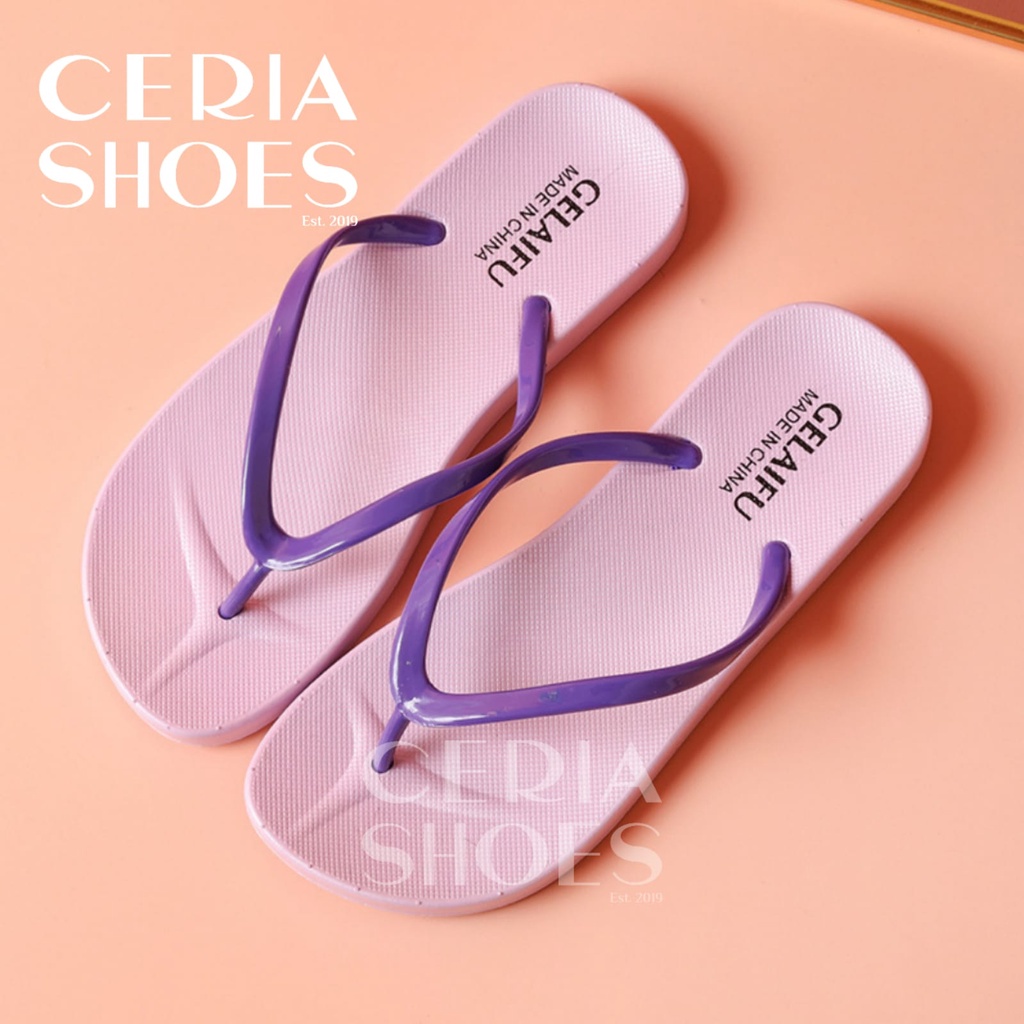 Sandal Jepit Jelly Wanita Import Motif Warna Polos Bahan Karet Empuk PVC Elastis Ringan Anti Slip JPT-GLOFY