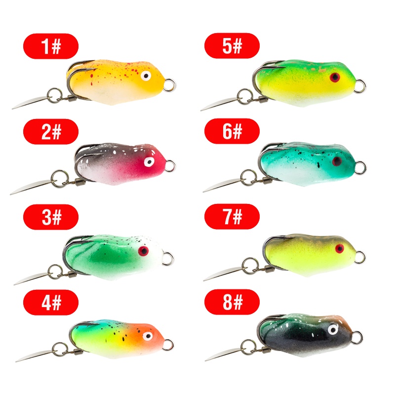 1pc Umpan Pancing Softlure Bentuk Katak Mini 3cm / 3.2g Dengan Kail Ganda 8 Warna