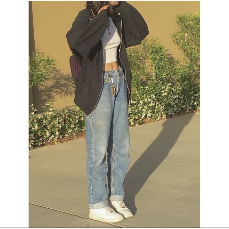 Carla Jaket zip up oversize Jaket hoodie-Hitam