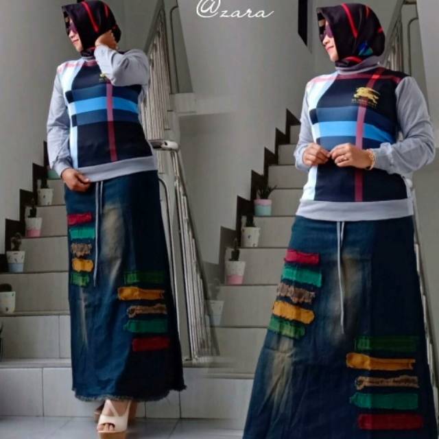 Set kaos burberry rok jeans import