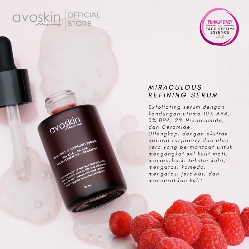 AVOSKIN Miraculous Refining Serum Indonesia / Avo Skin / Toner Retinol Ampoule Cream AHA BHA PHA