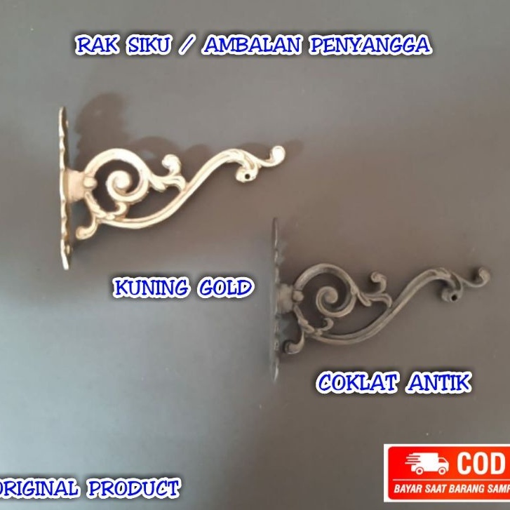 Rak Siku Dinding Ambalan Penyangga Gantungan Baju Kuningan Antik Motif Ukir 15cm