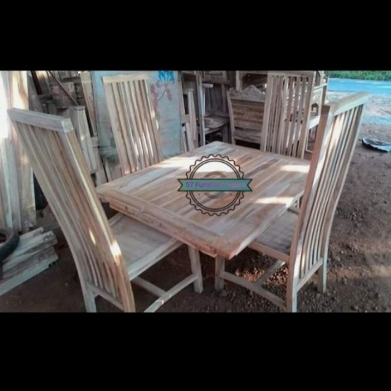 Meja Makan Minimalis Kursi 4 Kayu Jati - Meja Makan Jati Jepara Mentahan