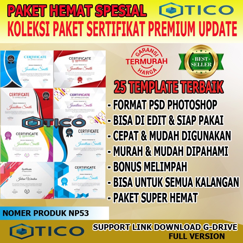 Paket Template Desain Sertifikat Piagam Terbaru Format PSD Usaha Percetakan Multimedia Termurah Terlaris NP53