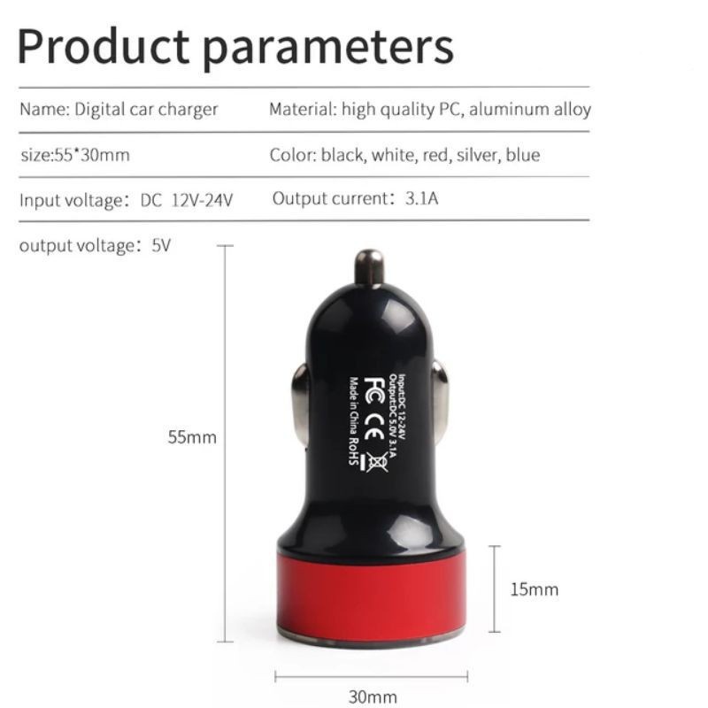 Car Charger Colokan Charger Mobil 2 Ports 3.1A 12V-24V Output AH044 - ACS