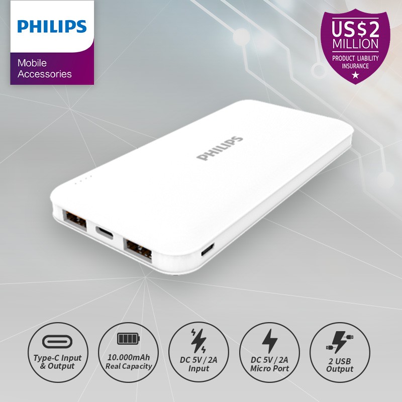 Philips DLP 6812N PowerBank 10000mAH White Type-C Berkualitas