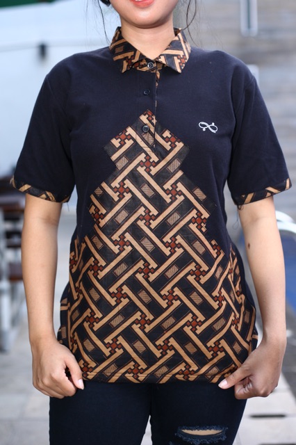 Loyal Kaos Polo Batik Hitam Modern Wanita M L XL XXL