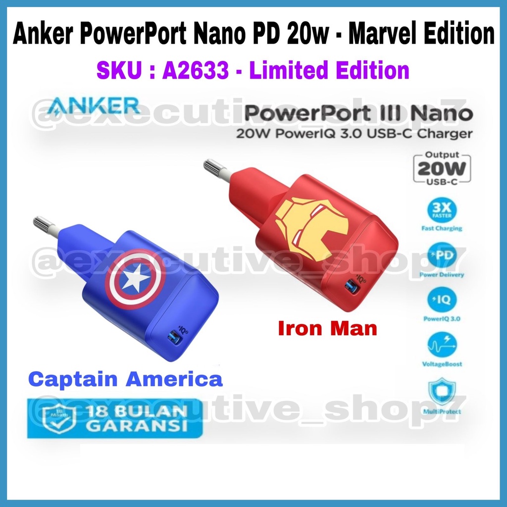 Anker Powerport Nano PD 20W - Marvel Edition - SKU : A2633 - Limited Edition - Garansi Resmi 18 Bula